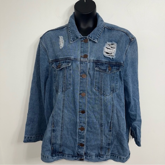Ashley Stewart Distressed Blue Denim Jacket in Size 26 - Picture 8 of 10